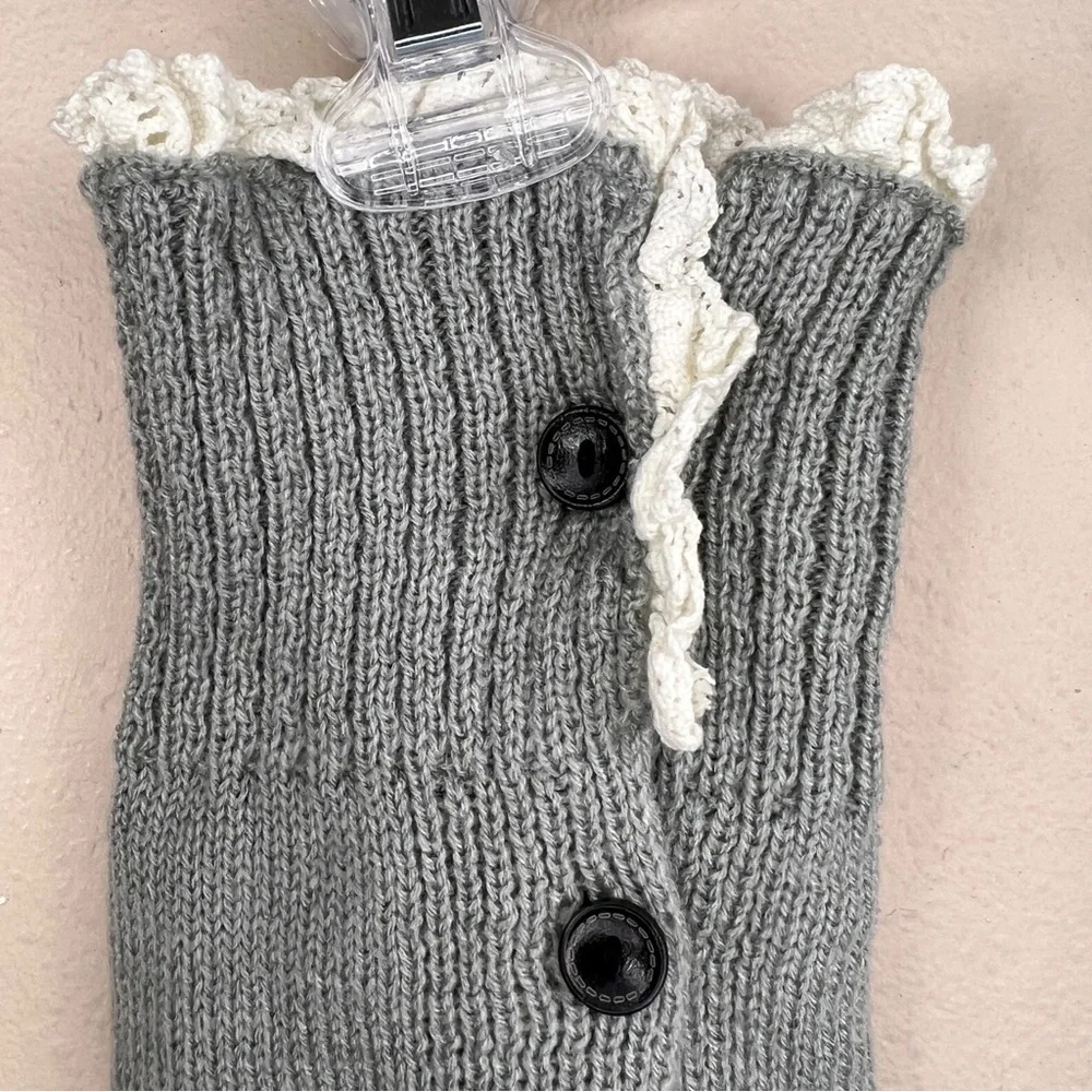 GREY LEGWARMERS BOOT CUFF IVORY LACE ACCENT STRETCH COZY